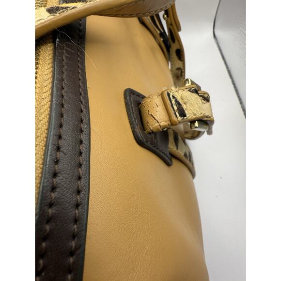 Spartina Tan Leather Handbag w/Leopard Print Handle/Accents-Great Used Condition - Picture 7 of 13